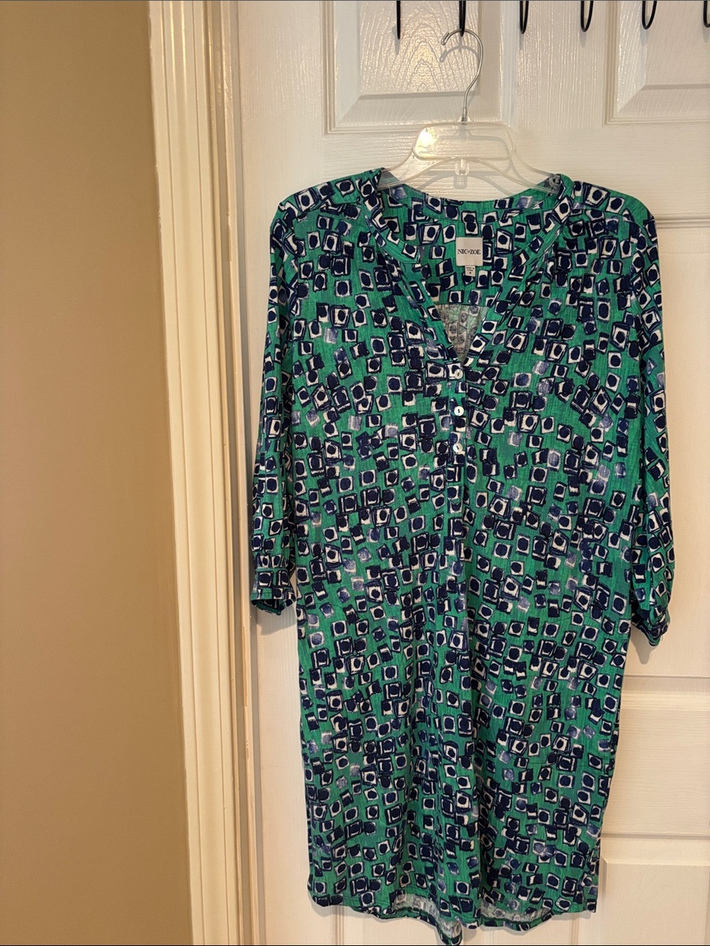 NIC+ZOE Green and Navy Geometric Print Dress